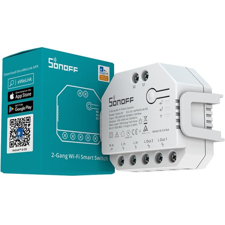 Sonoff Dual R3 Controllo Vocale Consumi Tapparelle 2 Canali Wifi Domotica Alexa
