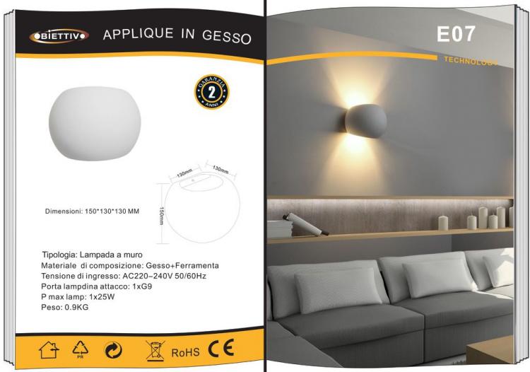 Universo Applique In Gesso Moderno A Parete Doppia Emissione Lampada G9 Interno