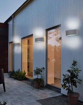 Plafoniera Da Esterno Applique Doppia Luce Acciaio Vetro E27 Lampada Led |Grigio