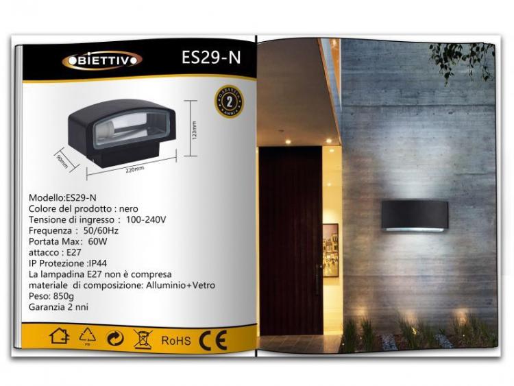 Plafoniera Da Esterno Applique Doppia Luce Acciaio Vetro E27 Lampada Led | Nero