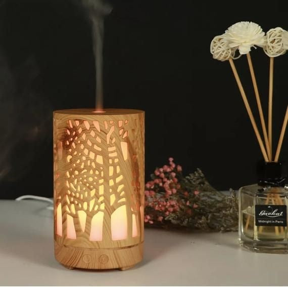 DIFFUSORE AROMI OLI ESSENZIALI 7 LED AROMATERAPIA ULTRASUONI LEGNO CROMOTERAPIA