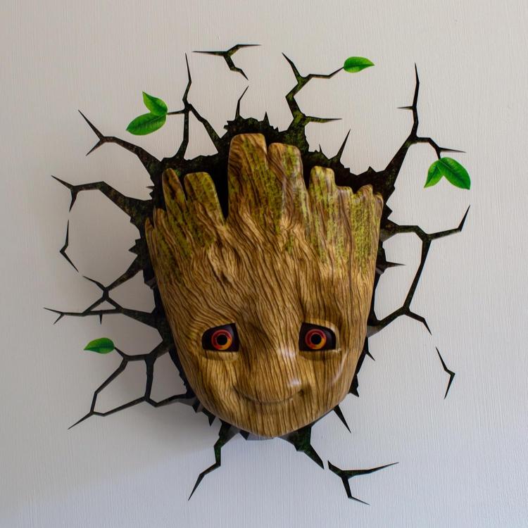 Marvel Lampada Muro Decorazione Baby Groot 3D Deco Light Applique Led + Sticker