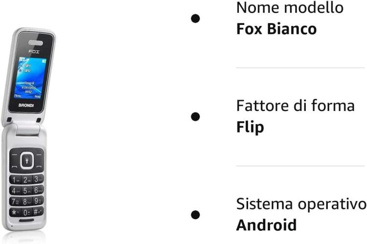 BRONDI FOX BIANCO TELEFONO CELLULARE DUAL SIM 1.77 RADIO FM GSM BLUETOOTH 1.3MP