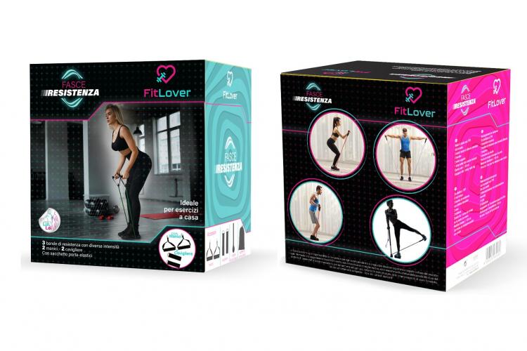 Fitlover Kit 3 Fasce Bande Elastiche Elastici Fitness Palestra Resistenza Forza
