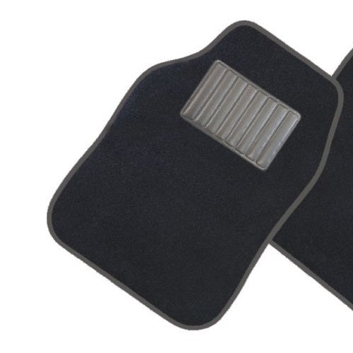 Set 4 Tappetini In Moquette Auto Universali Tappeti Con Battitacco Nero E Grigio