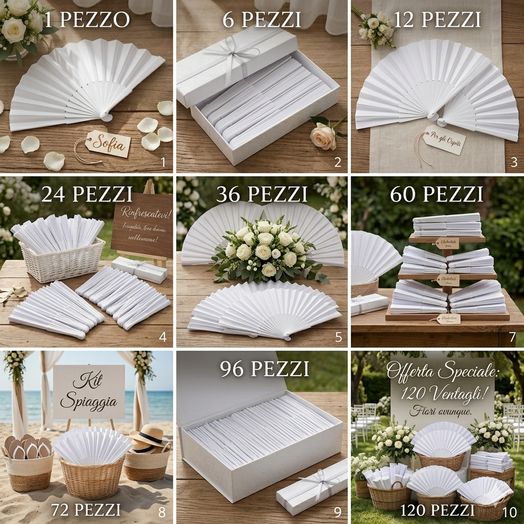Ventaglio Bianco per Matrimonio Wedding Sposa Cerimonia Elegante Pieghevole In Tessuto Ventagli per Invitati Eventi Festa Estate Bomboniera Romantic Style