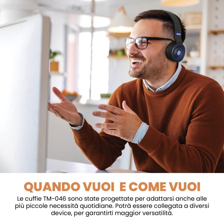Techmade Cuffie Inter Wireless Bluetooth Microfono Cuffia Pieghevole Smartphone