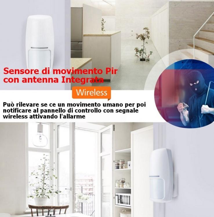 Sensore Allarme Di Movimento Pir Wireless Volumetrico Per Antifurto 315/433 Mhz