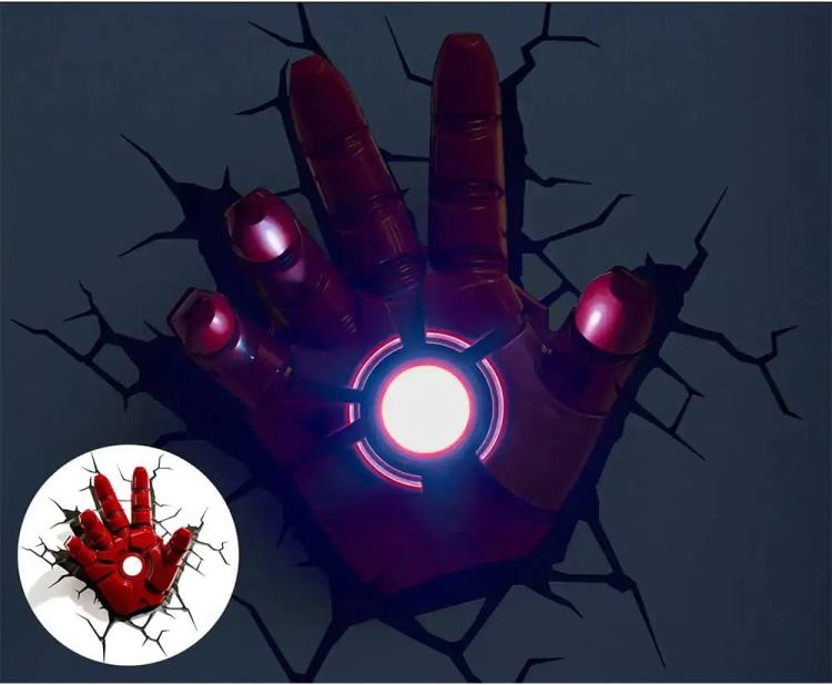 Marvel Lampada A Muro - Mano Iron Man 3D Deco Light Applique Led + Sticker