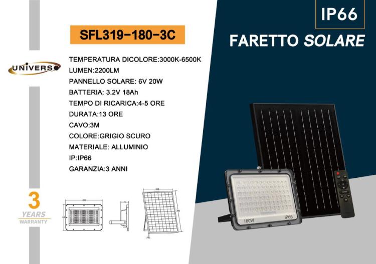 Universo Faro Led Esterno Faretto + Pannello Solare 3C (3000K-4000K-6500K) 180W