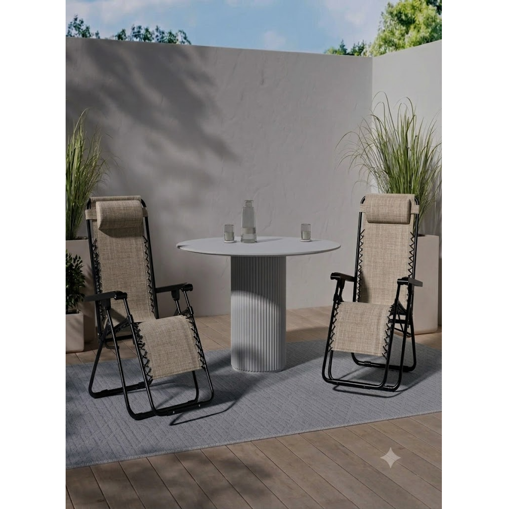 Sedia Sdraio da Giardino Pieghevole Poltrona Reclinabile Zero Gravity Relax Salvaspazio Tessuto in Textilene (Beige)