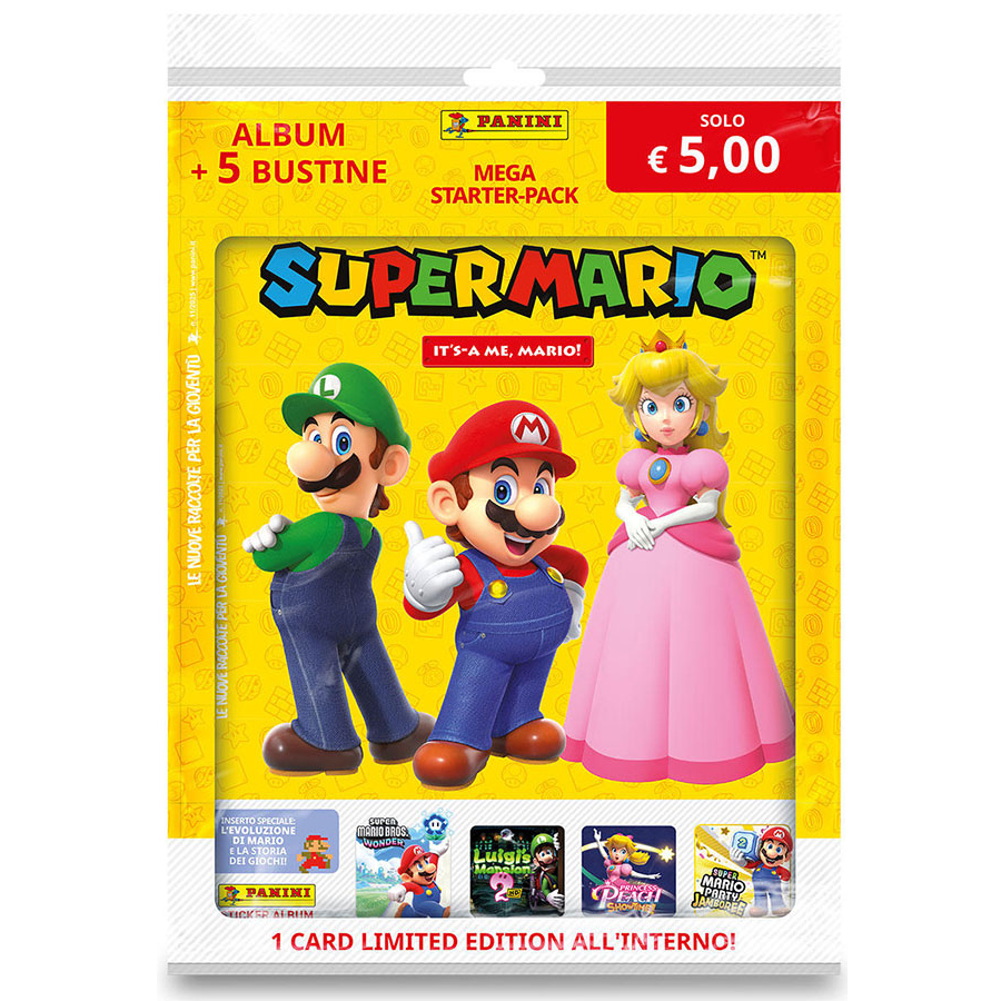 Panini Stickers Super Mario Mega Starter Set 5 Buste + 1 Limited Card Edition