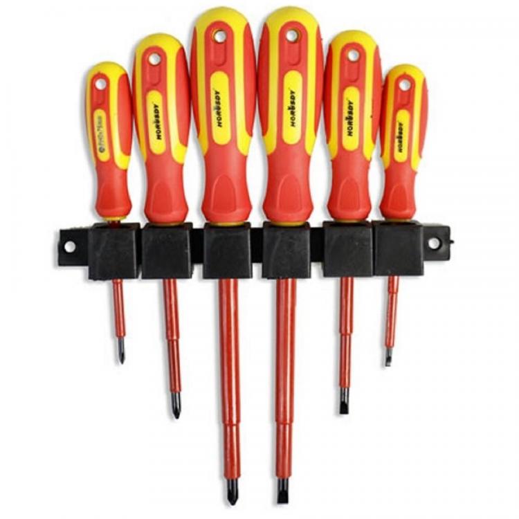 Kit Set 6 Cacciaviti Giraviti Per Elettricista Punte Magnetiche Isolati + Stand