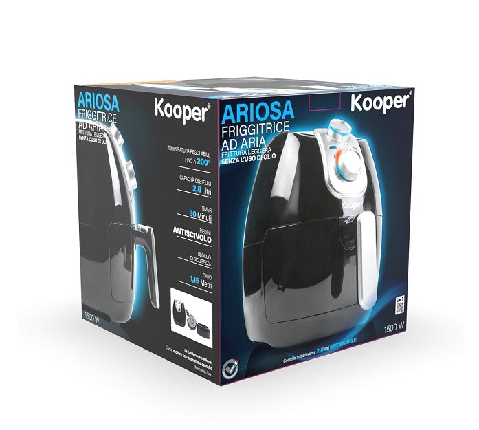 Kooper Friggitrice Ad Aria Ariosa 4.2Lt - Cestello 2.8Lt 1500W Nera Antiaderente