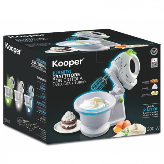 Kooper Juanito Sbattitore Elettrico Con Ciotola Frusta Ganci 5 Velocità 200W 2L