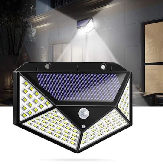 2 APPLIQUE 100LED LAMPADA ESTERNO PANNELLO SOLARE SENSORE MOVIMENTO CREPUSCOLARE