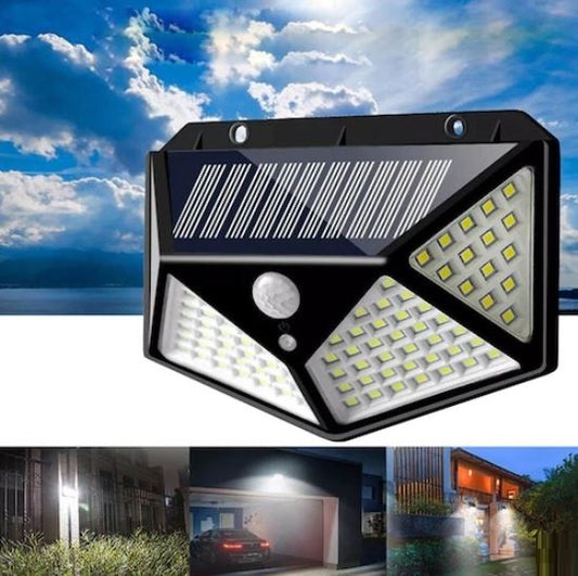 2 APPLIQUE 100LED LAMPADA ESTERNO PANNELLO SOLARE SENSORE MOVIMENTO CREPUSCOLARE