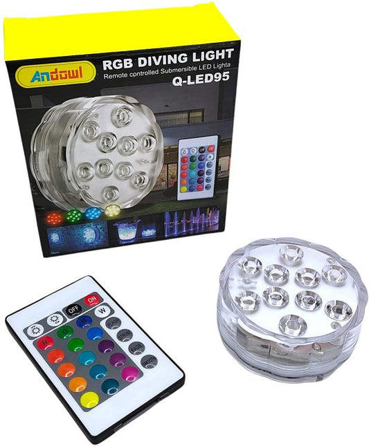 Faretto Lampada 10 Led Multicolor Sommergibile Impermeabile Per Piscina Acquario