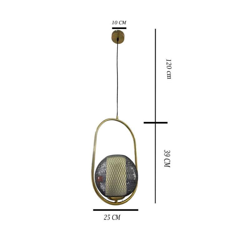Lampadario Sospeso Ovale Luce Led Lampada E27 Sfera In Rete Metallo Oro Moderno