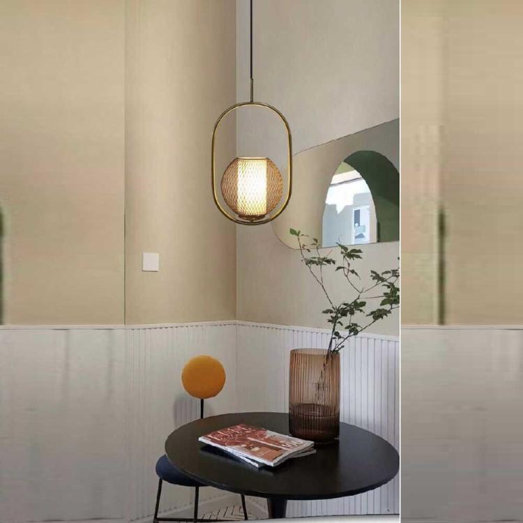 Lampadario Sospeso Ovale Luce Led Lampada E27 Sfera In Rete Metallo Oro Moderno