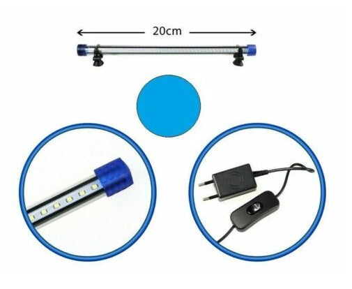 BARRA LED LAMPADA NEON PER ACQUARIO IMPERMEABILE IMMERSIONE LUCE BLU 20cm
