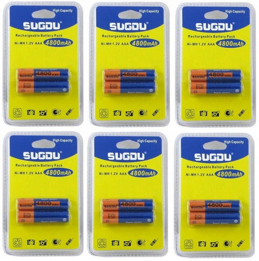 12 BATTERIE MINI STILO AAA RICARICABILI UNIVERSALI Ni-MH 1.2V 4800mAh 6 BLISTER