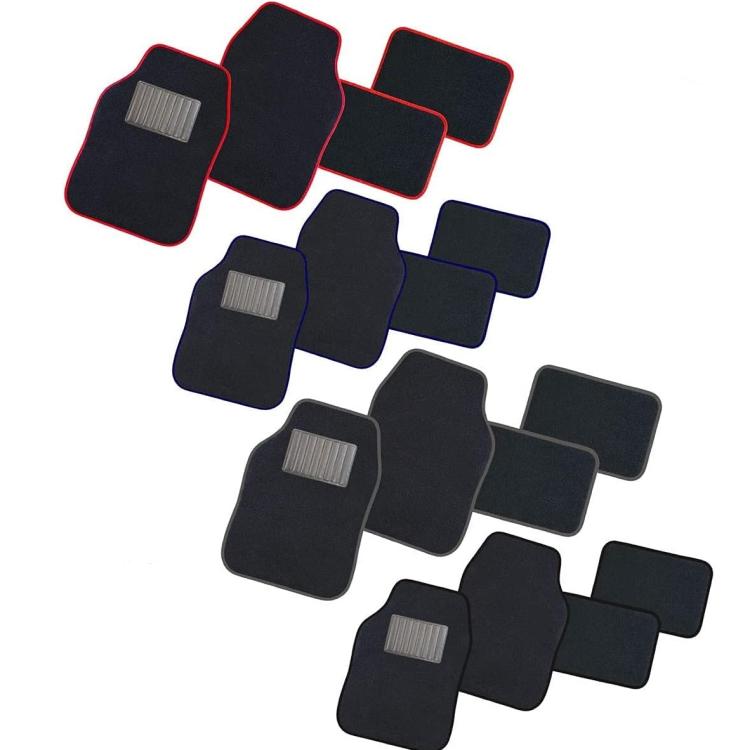 Set 4 Tappetini In Moquette Auto Universali Tappeti Con Battitacco Nero E Rosso
