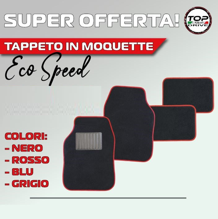 Set 4 Tappetini In Moquette Auto Universali Tappeti Con Battitacco Nero E Rosso