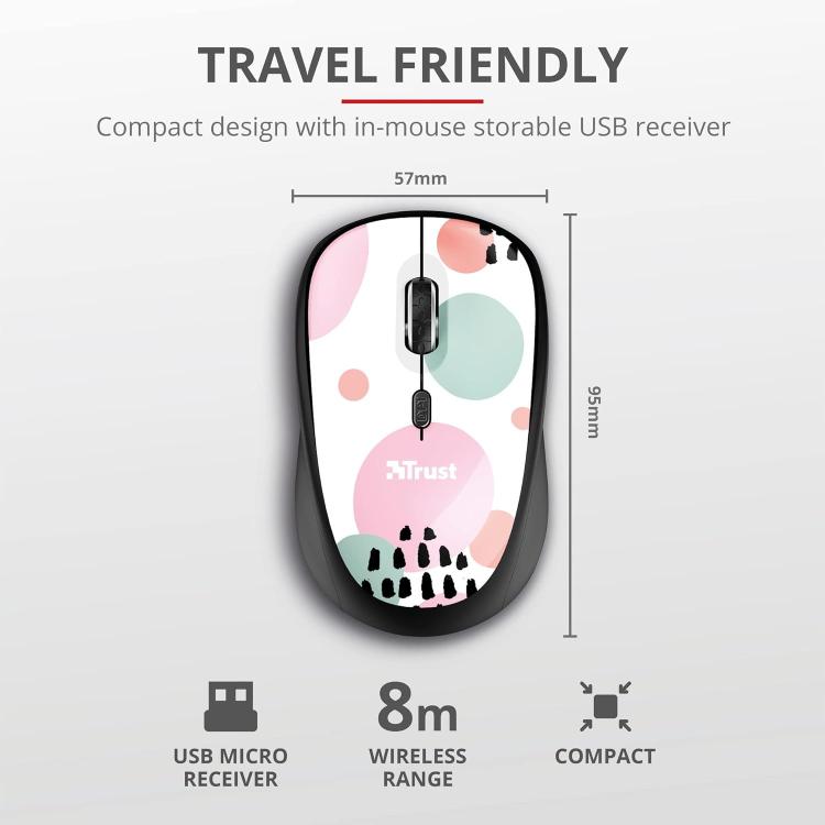 Trust Mouse Ottico Wireless Yvi Sketch Silen 1600 Dpi Usb 24441 Mouse Senza Filo