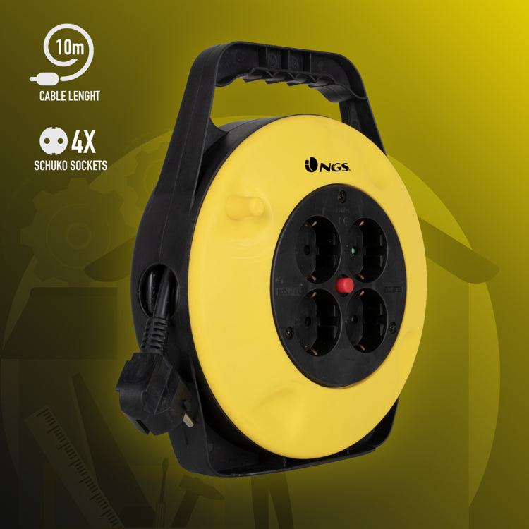 Ngs Avvolgicavo Prolunga 10M Con Protezione 4 Schuko/10A Bipolare 3500W 10 Metri