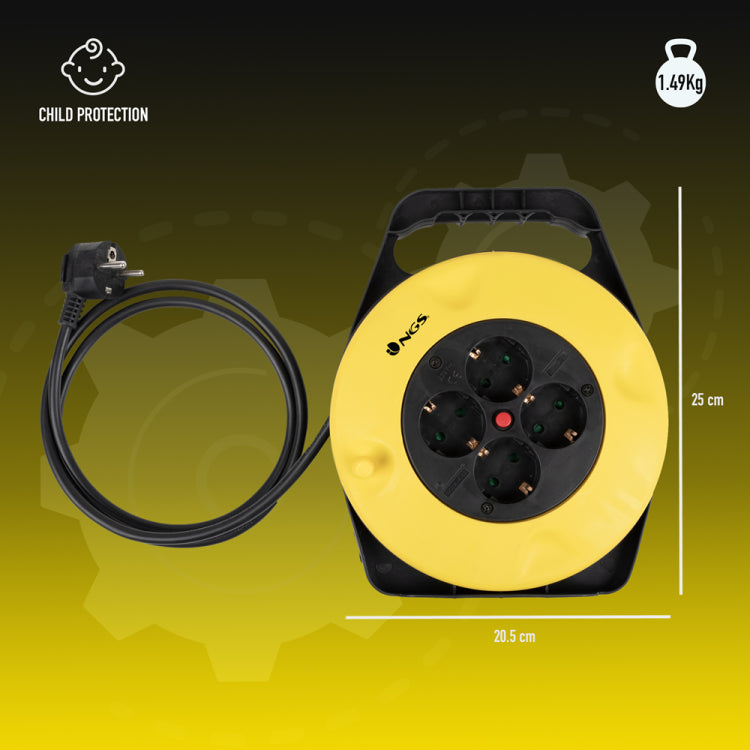 Ngs Avvolgicavo Prolunga 10M Con Protezione 4 Schuko/10A Bipolare 3500W 10 Metri