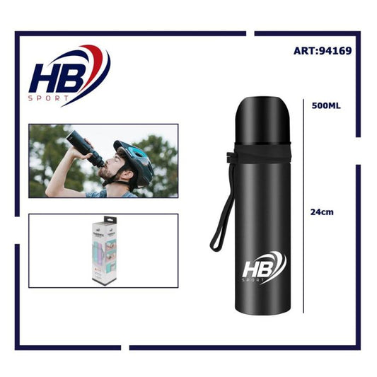 Hb Thermos Acciaio Inox 500Ml Bottiglia Termica (12/24H) Tappo A Scatto | Nero