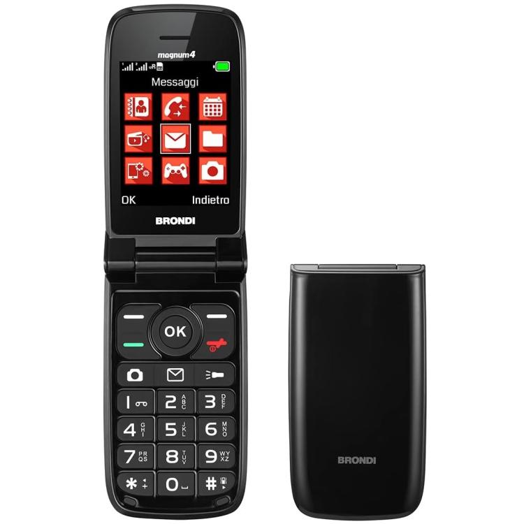 BRONDI MAGNUM 4 CELLULARE GSM FLIP MAXI DISPLAY DUAL SIM FOTOCAMERA 1.3MP NERO