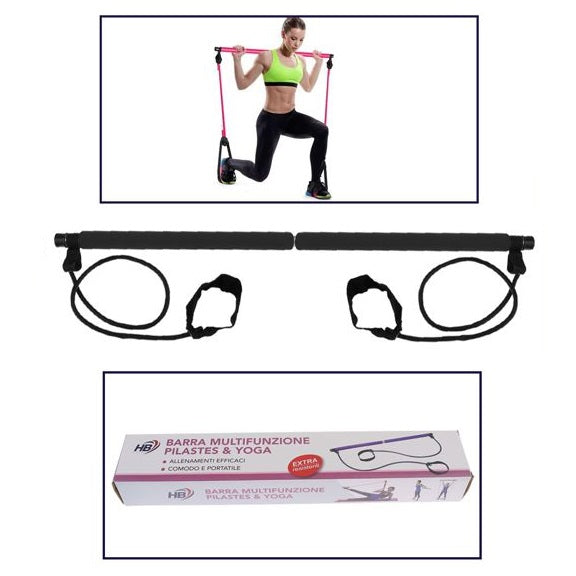 ATTREZZO ELASTICO LONG BARRA RESISTENZA CORDA ESERCIZI BRACCIA PILATES YOGA NERO