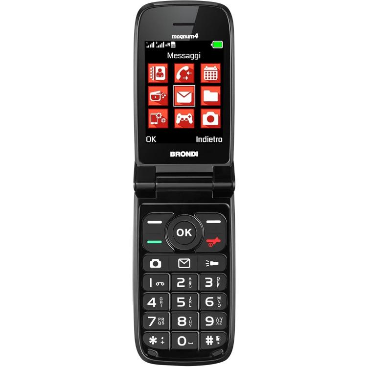BRONDI MAGNUM 4 CELLULARE GSM FLIP MAXI DISPLAY DUAL SIM FOTOCAMERA 1.3MP NERO