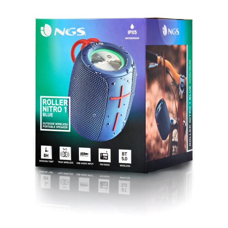 Ngs Speaker Roller Nitro1 Ipx5 Tws/Usb/Tf/Aux-In/Bt Blu Cassa Bluetooth