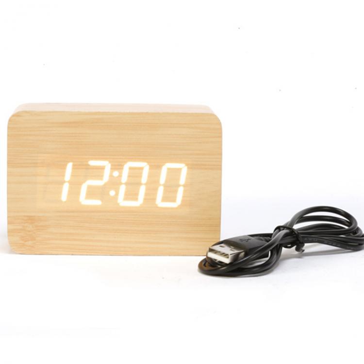 Orologio Sveglia In Legno Cubo A Led Temperatura Display Allarme Casa Clock