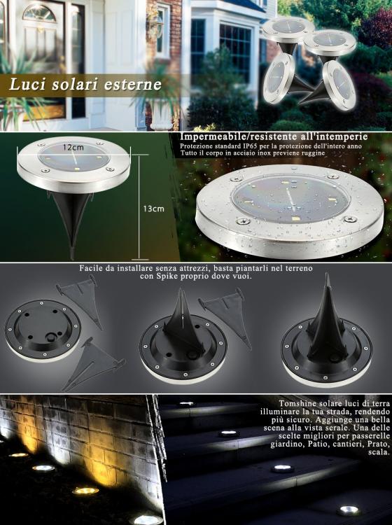 2 FARO LAMPADA LED SOLARE DA ESTERNO GIARDINO FARETTO 4 LED PICCHETTO SEGNAPASSI