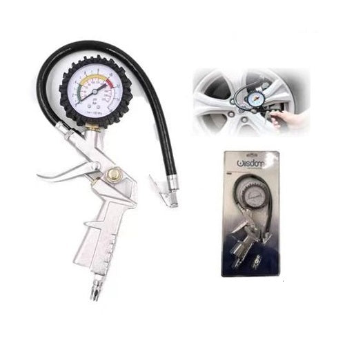 Pistola Compressore Per Gonfiaggio Pneumatici Con Manometro Pressione Gomme Clip