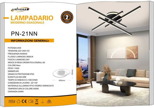 Plafoniera Moderna A Led 45 Watt Lampada Lampadario Nero Soffitto Naturale 4000K