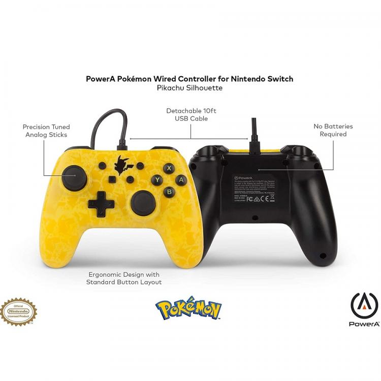 Powera Wired Controller Nintendo Switch Pikachu Silhouette Giallo Joystick - Pad