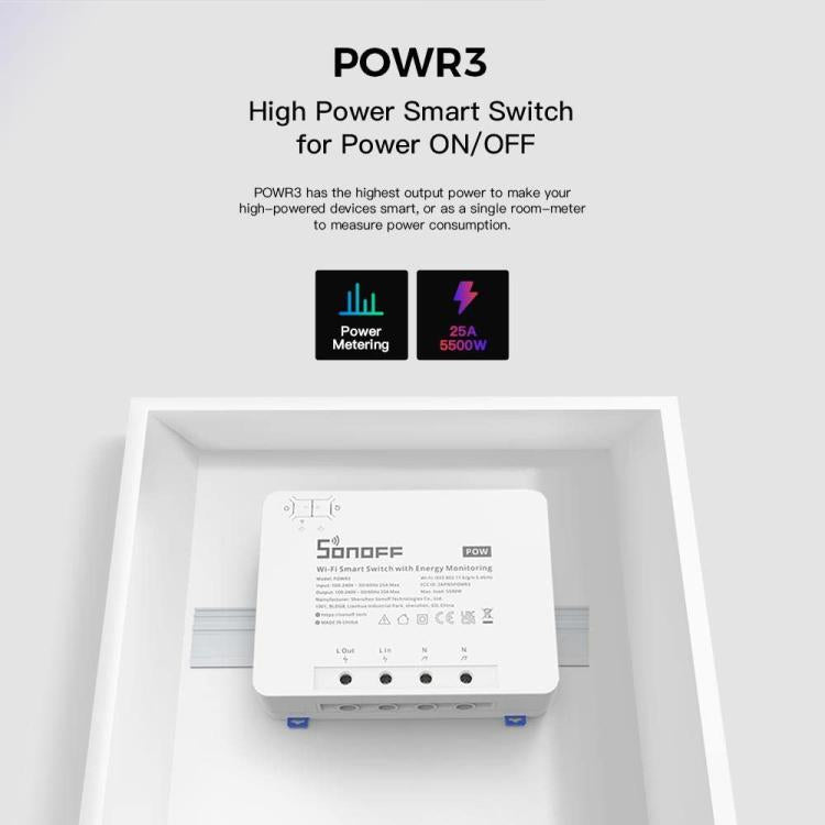 Sonoff Powr3 Interruttore Monitoraggio Energetico Wifi Smart Switch Alexa Google