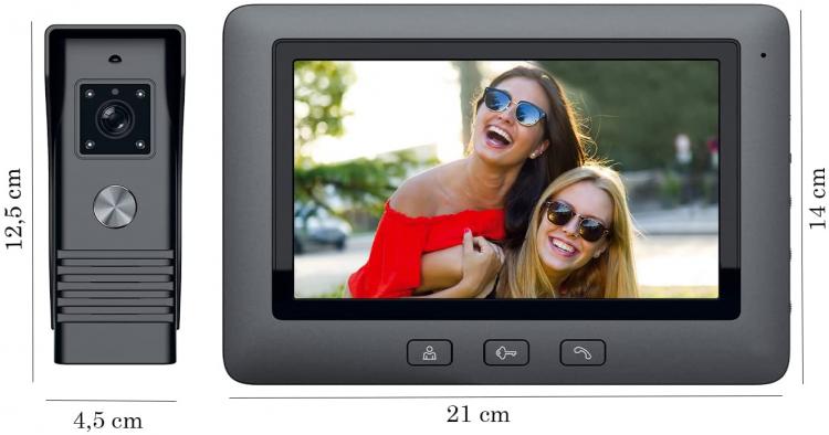 Kit Videocitofono Monofamiliare Mono Monitor 7'' Telecamera Apriporta | Nero