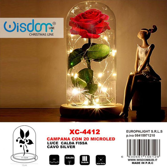 CAMPANA CUPOLA CON ROSA ETERNA LUCE LED BELLA E LA BESTIA NATALIZIA LUCE CALDA