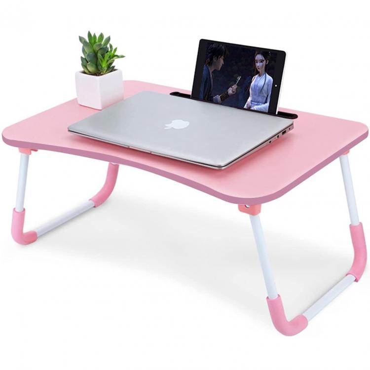 Tavolino Pieghevole Letto Vassoio Colazione Studio Tablet Pc Notebook Legno Rosa