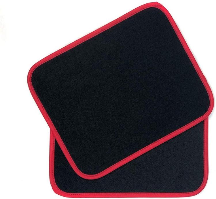 Set 4 Tappetini In Moquette Auto Universali Tappeti Con Battitacco Nero E Rosso