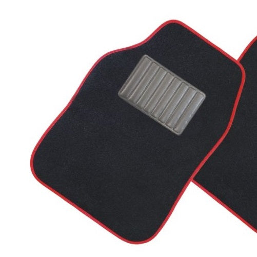 Set 4 Tappetini In Moquette Auto Universali Tappeti Con Battitacco Nero E Rosso
