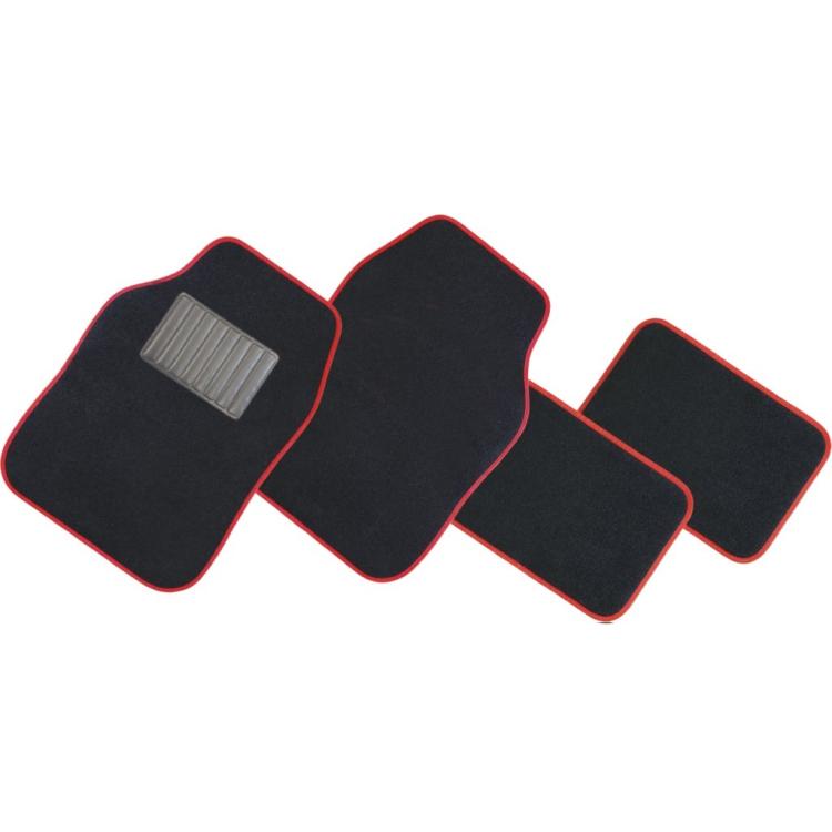 Set 4 Tappetini In Moquette Auto Universali Tappeti Con Battitacco Nero E Rosso
