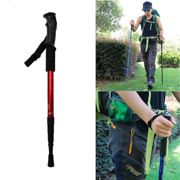 BASTONE DA TREKKING METALLO TELESCOPICO E REGOLABILE ESCURSIONI PASSEGGIO ROSSO