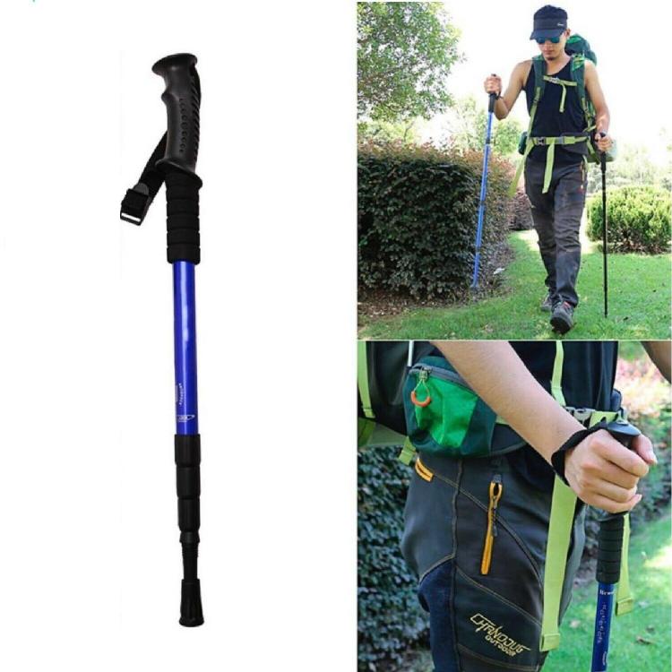 BASTONE DA TREKKING METALLO TELESCOPICO E REGOLABILE ESCURSIONI PASSEGGIO BLU